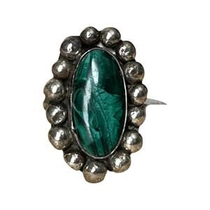 Vintage Malachite Ring, Signed Native American Malachite Ring Sz 5